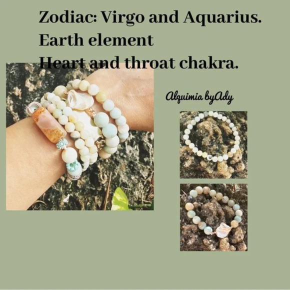 Amazonite in green gold charms bracelet/success and abundance heling crystal - Picture 2 of 4